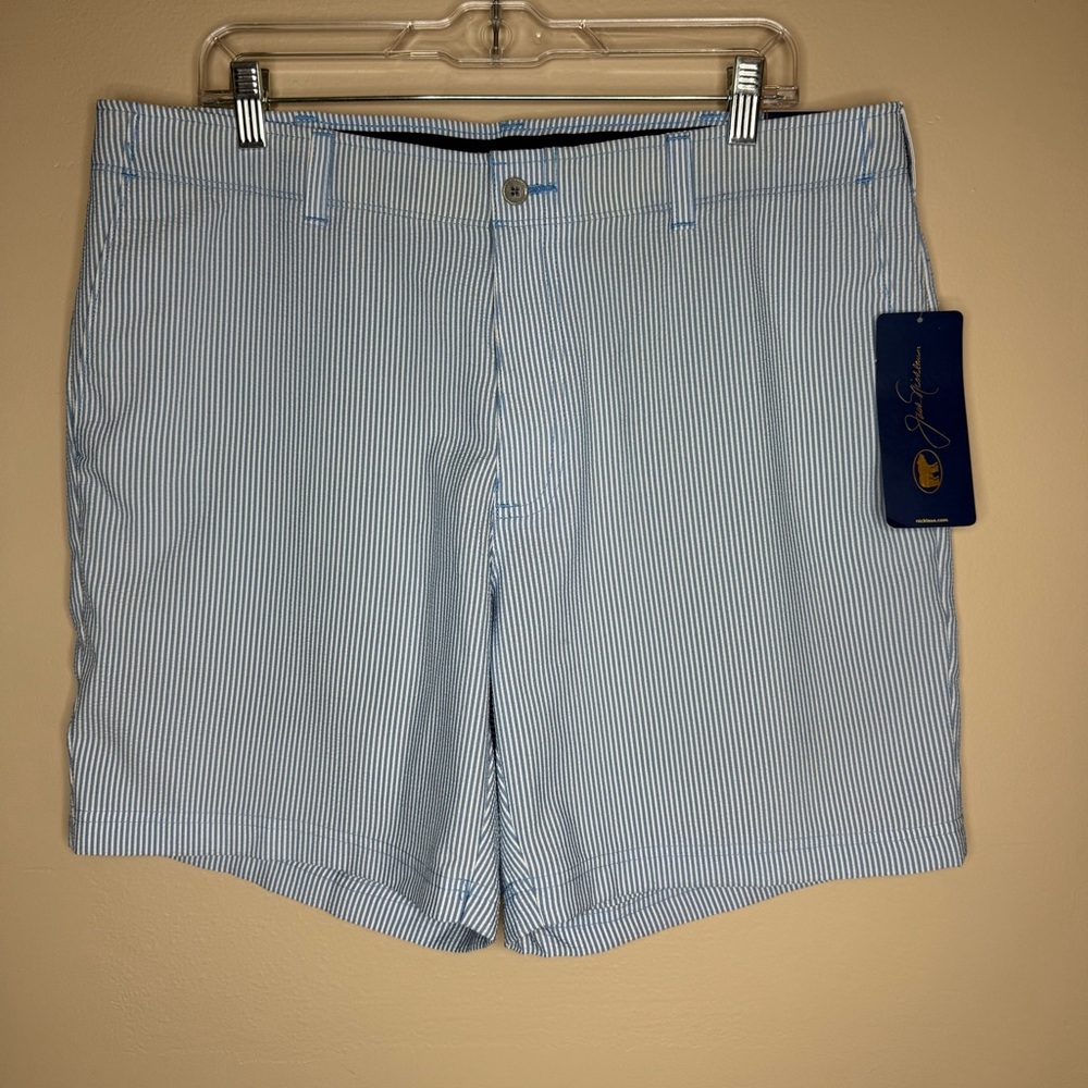 NWT Jack Nicklaus Golden Bear Seersucker Golf Shorts Blue Stripe Size 38